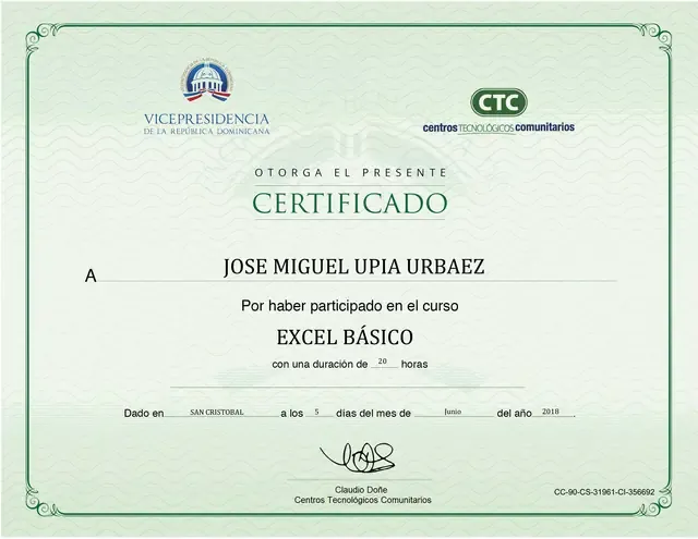 Certificado de Excel básico