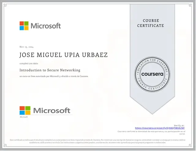 Certificado de Introduction to Secure Networking