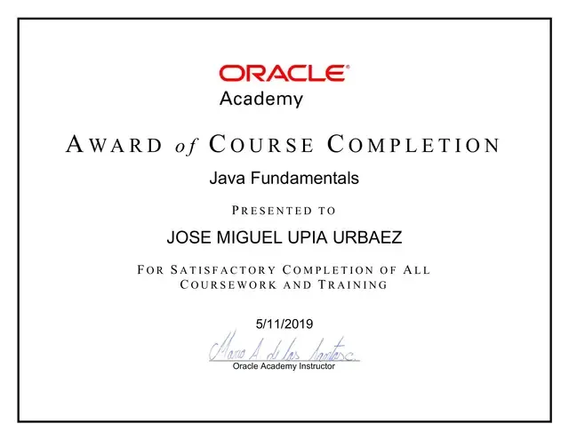 Certificado de Java Fundamentals