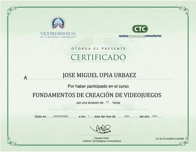 Certificado de Fundamentos de creación de videojuegos
