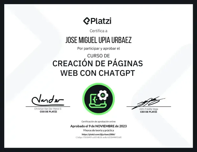 Certificado de Creación de páginas web con ChatGPT