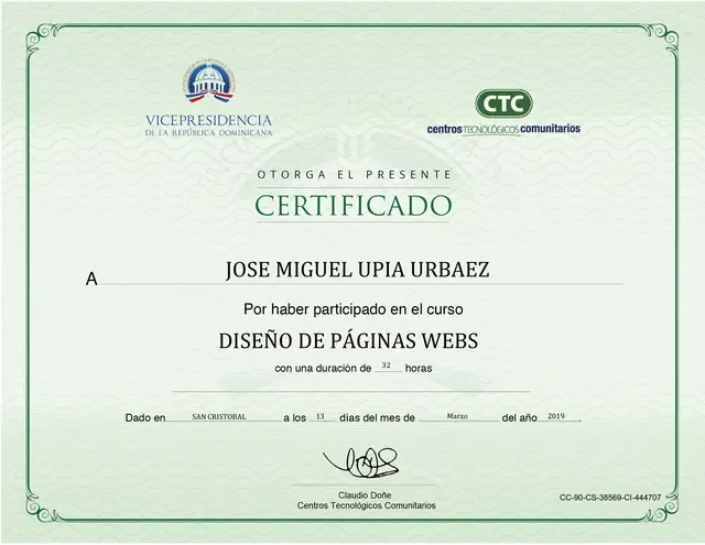 Certificado de Diseño de páginas web